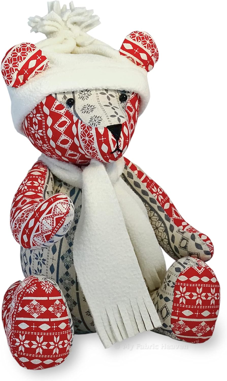 My Fabric Heaven Memory Bear 13 inch Sewing Pattern, Jingle Bear Christmas Keepsake Teddy Stuffed Soft Toy & Photo-Tutorial Booklet. Free Post