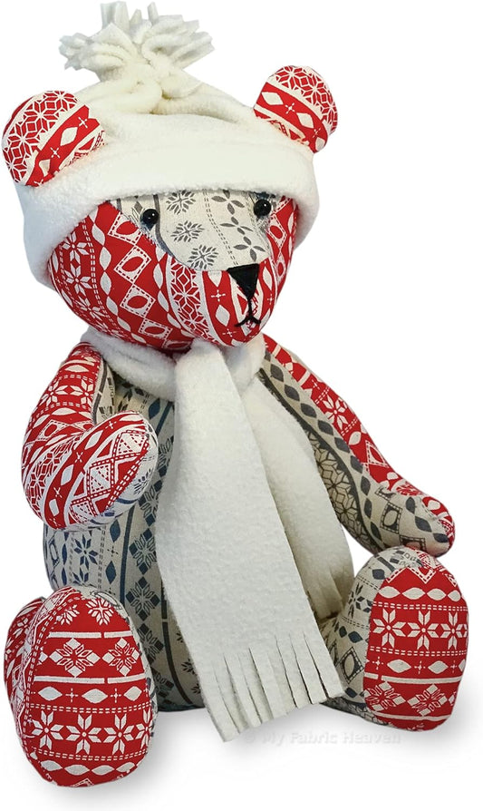 My Fabric Heaven 13" Memory Bear Sewing Pattern with Photo Tutorial Booklet — Moveable Limbs, Hat & Scarf | Made in UK