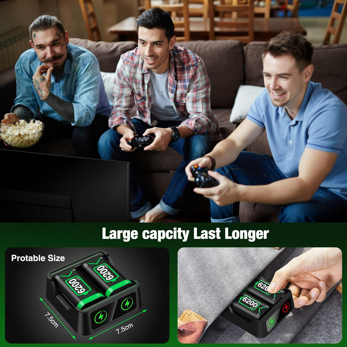 Rechargeable Battery Pack for Xbox One/Series Controller, 4x6200mWh Battery Pack with Charger/Cooling RGB/25H Playtime, Compatible with Xbox One/S/X/Elite 1, Series S/X Controller