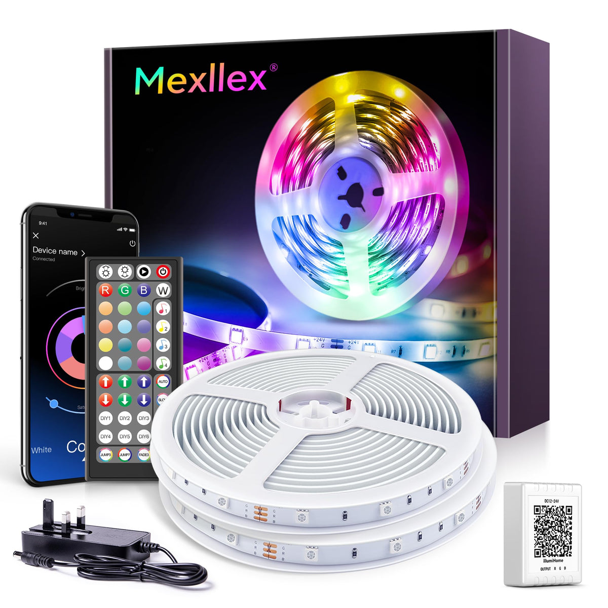 Mexllex LED Strip Lights 30m, Ultra-Long Lights Strip Music Sync Color Changing, Led Lights with App Control Remote, RGB Tape Light for Home Bedroom Party (2x15)