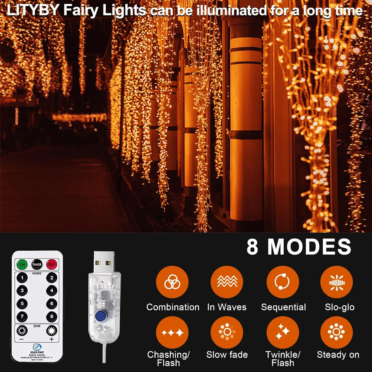 LITYBY Fairy Lights Plug in Waterproof,120LED String Lights Main Powered