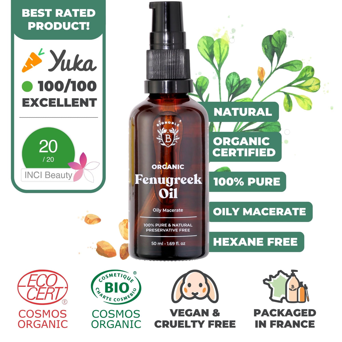 BIONOBLE Organic Rosemary Oil for Hair Growth - Hair Loss, Volume - 50ml
