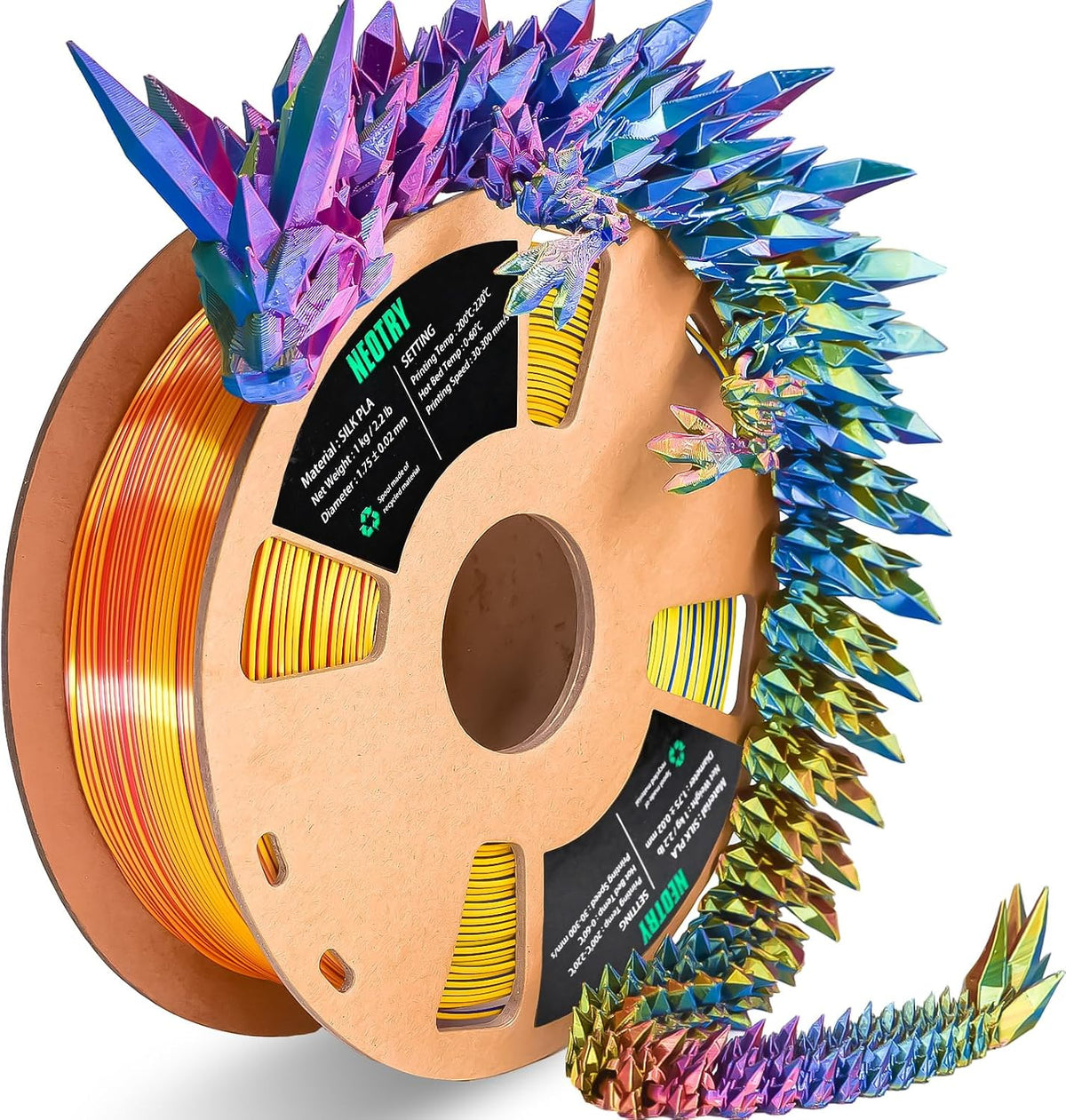 Silk Tri Colour PLA Filament 1.75mm 1kg, Multicolor 3D Printer Filament, Filament 3D Printing Materials for Most FDM 3D Printer, Silk PLA Red Yellow Blue, Rainbow PLA Filament 1.75mm ± 0.02