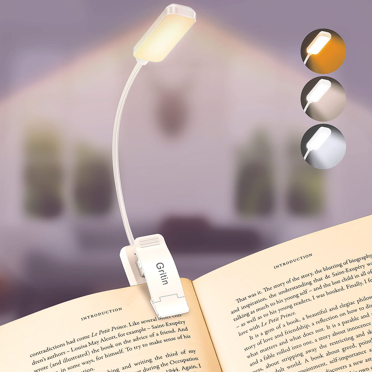 Gritin 9 LED Rechargeable Book Light for Reading in Bed-Stepless Dimming