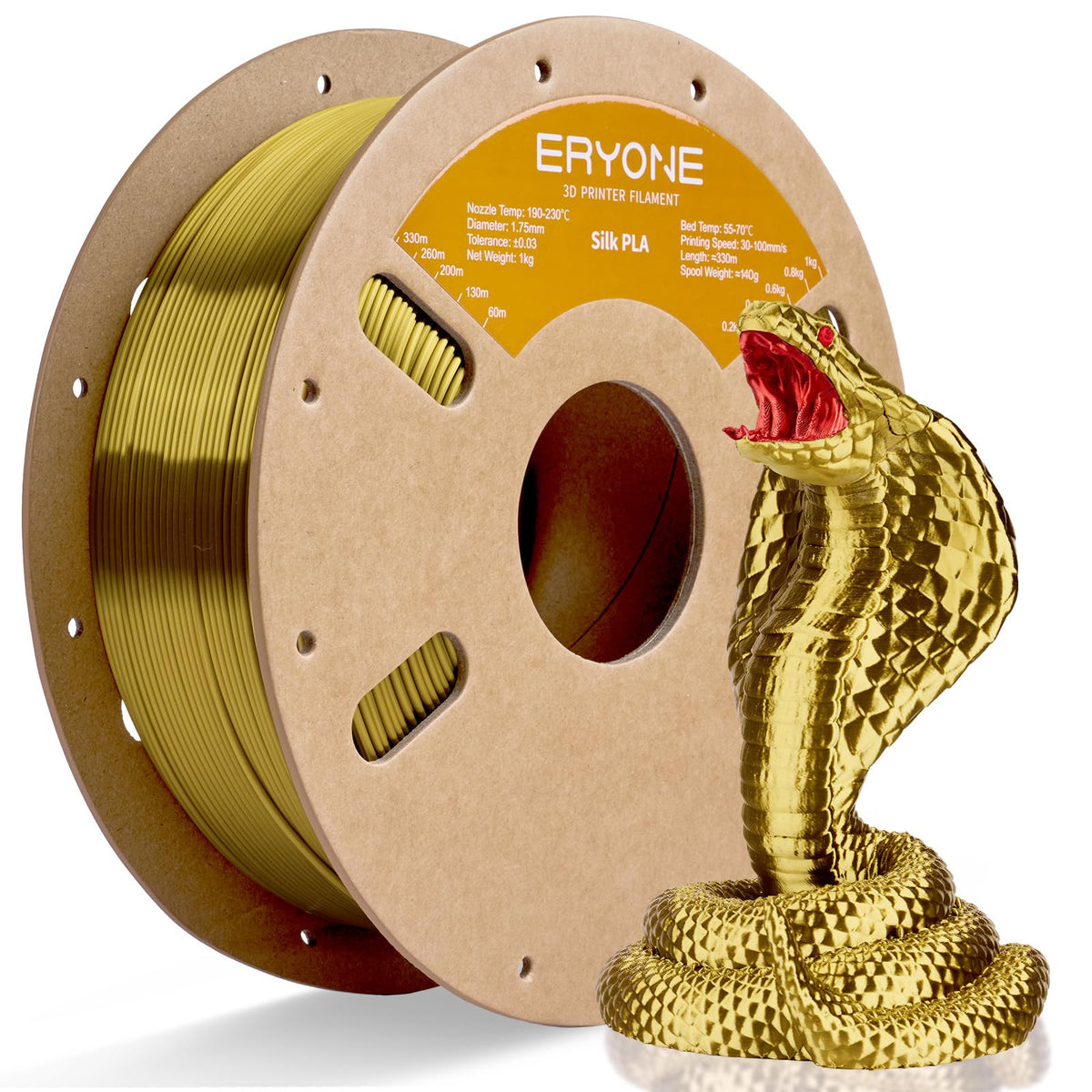 ERYONE Silk PLA Filament 1.75mm,3D Printer Filament PLA,Shiny Glossy PLA Filament,+/-0.03mm,1kg(2.2lbs)/Spool,Silk Liquid Gold