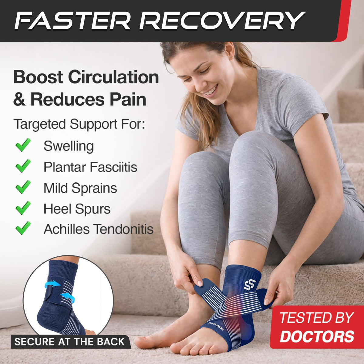 Sleeve Stars Ankle Brace Men & Women Support (Single/L:12"-13"/Black)
