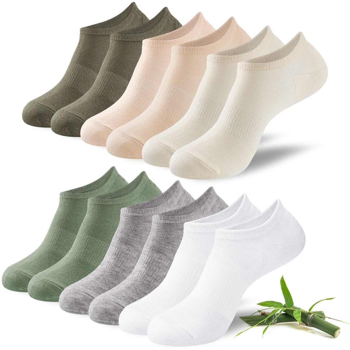 Niofind Bamboo Trainer Socks for Womens & Mens, 6 Pairs, Non Slip No Show