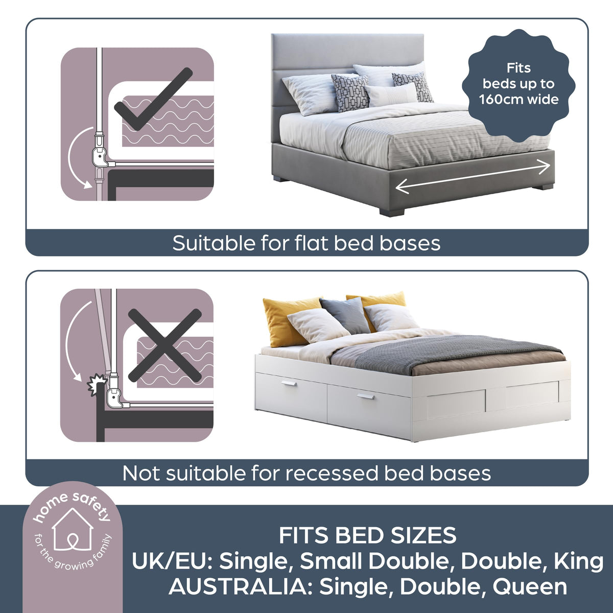 Dreambaby Phoenix Toddler Bed Guard - Foldable & Travel Safety Rail - Suitable for Single, Double and King Size Mattress - Measures 110cm Wide x 45.5cm Tall