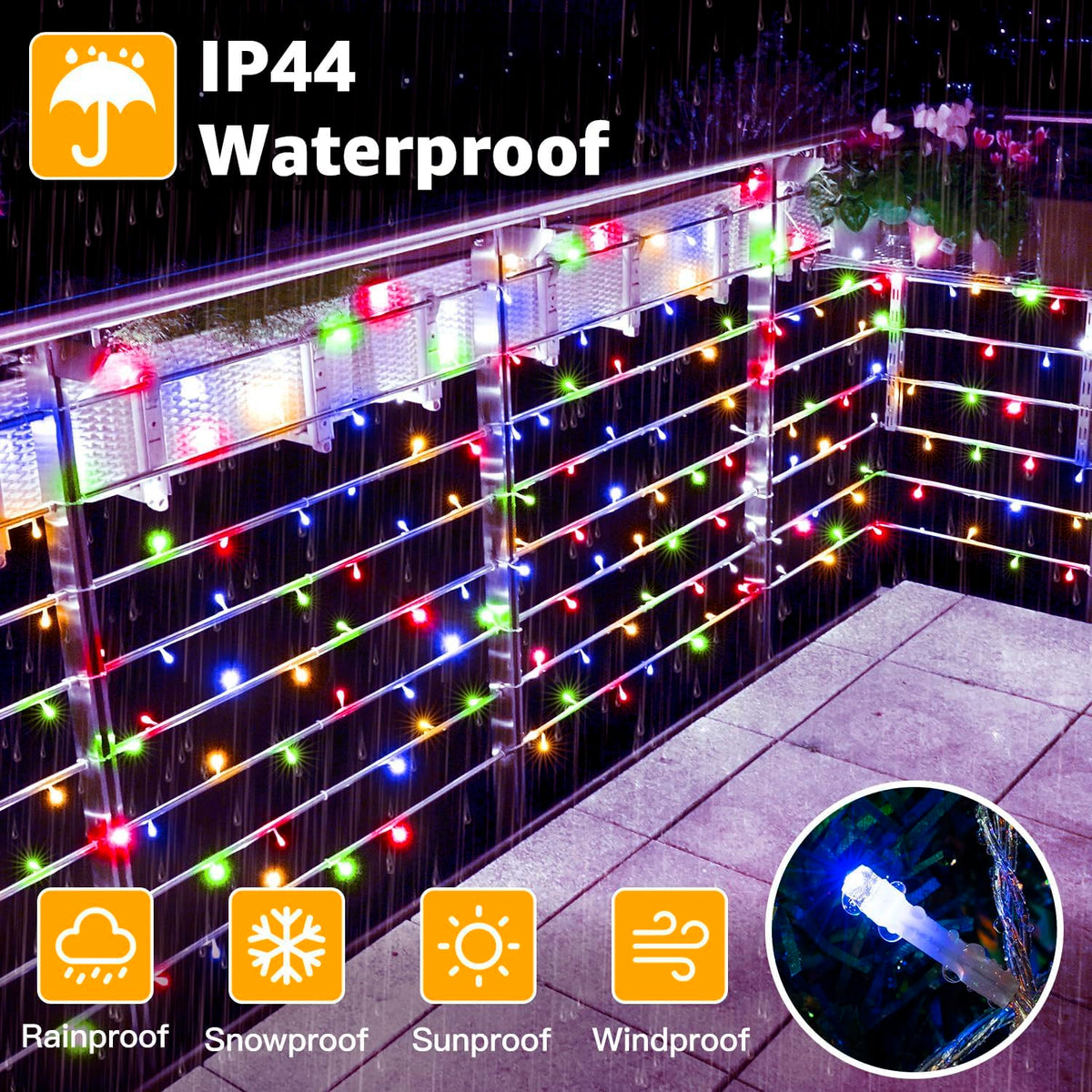 Ollny Fairy Lights Mains Powered 20m 200 LED Outdoor String Plug Remote
