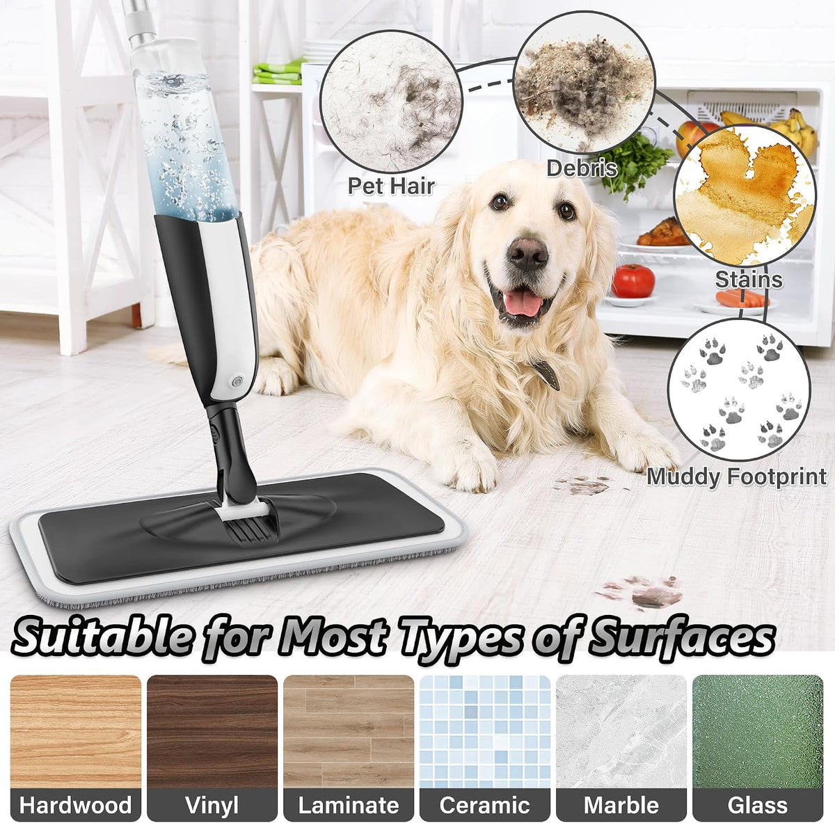 Microfiber Spray Mops for Floors Cleaning - Floor Mop with 4 Reusable Pads