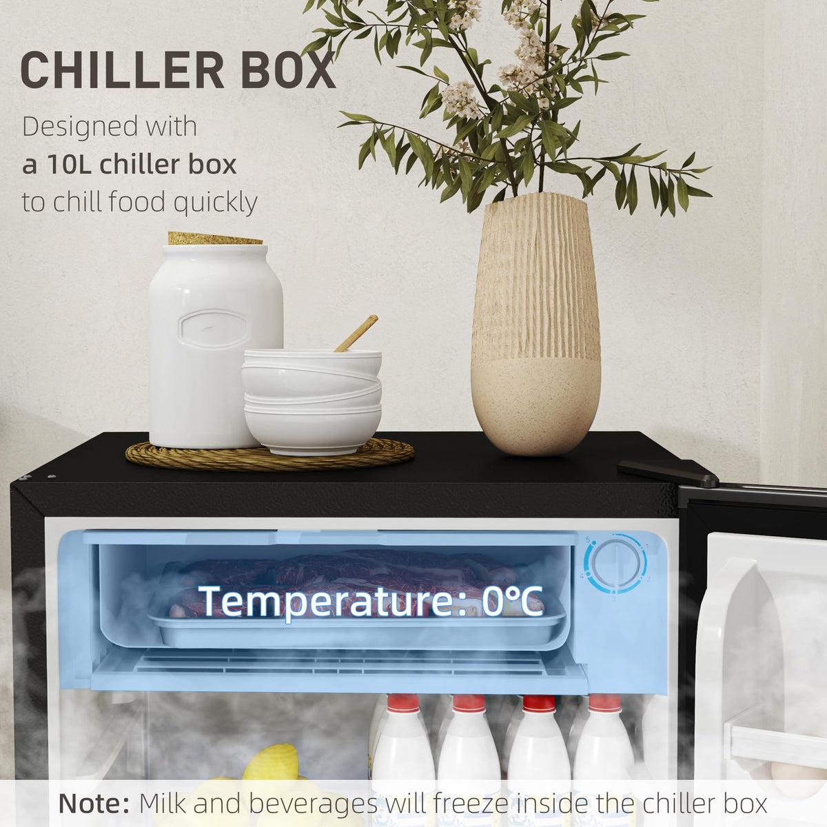 HOMCOM Under Counter Fridge 91L Small Fridge with Chiller Box Silver Tone