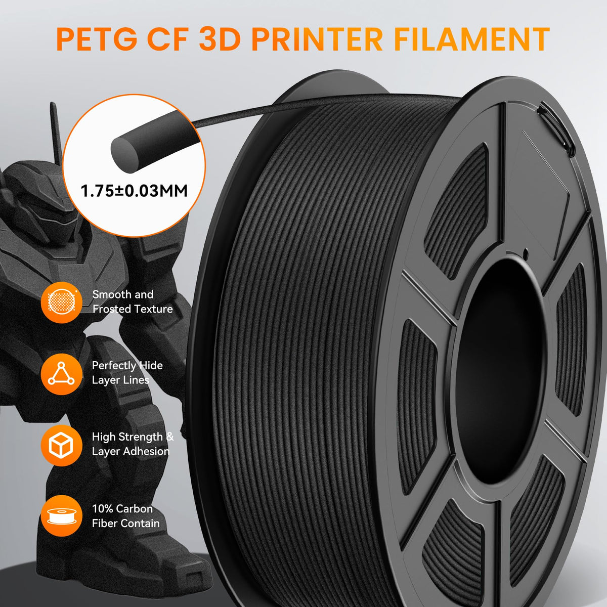 TECBEARS PETG Filament 1.75mm Black 1KG, High Strength & Toughness