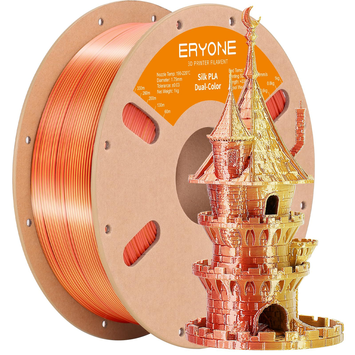 ERYONE Silk PLA Filament 1.75mm,3D Printer Filament PLA,Shiny Glossy PLA Filament,+/-0.03mm,1kg(2.2lbs)/Spool,Silk Liquid Gold