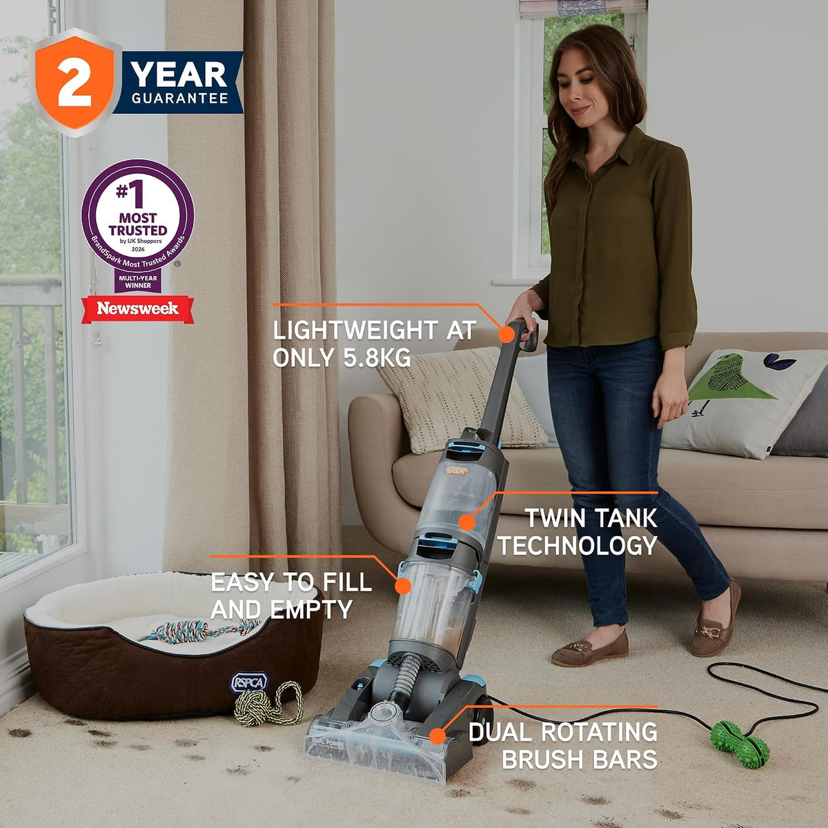 Vax Dual Power Pet Advance Upright Carpet & Upholstery Cleaner ECR2V1P