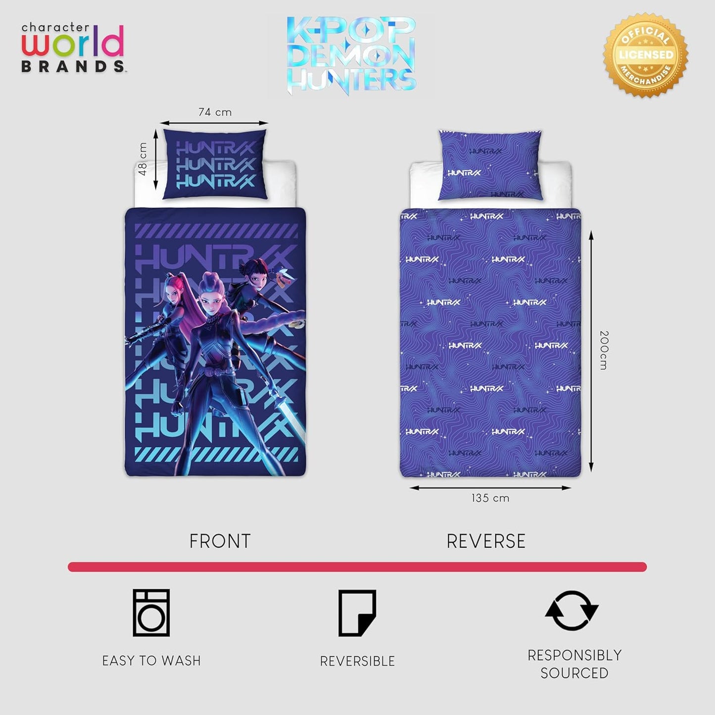 K Pop Demon Hunters Officially Licenced Single Duvet Cover Set | Huntrix Power Design | Reversible 2 Sided Bedding Including Matching Pillow Case | Perfect For Kids Bedroom | Polycotton