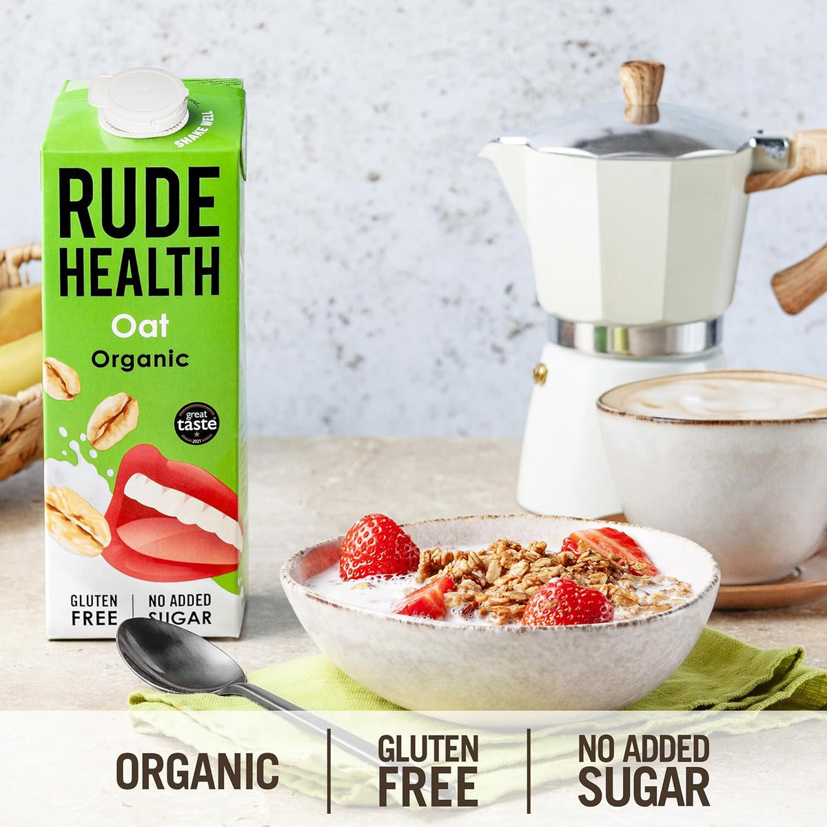 Rude Health 6 x 1 Litre Organic Oat Dairy-Alt Milk, 100% Natural Organic Drink, Lactose Free, Dairy Free & Gluten-Free, No Added Sugar, Award-Winning, Healthy & Vegan, 100% Recyclable Packaging