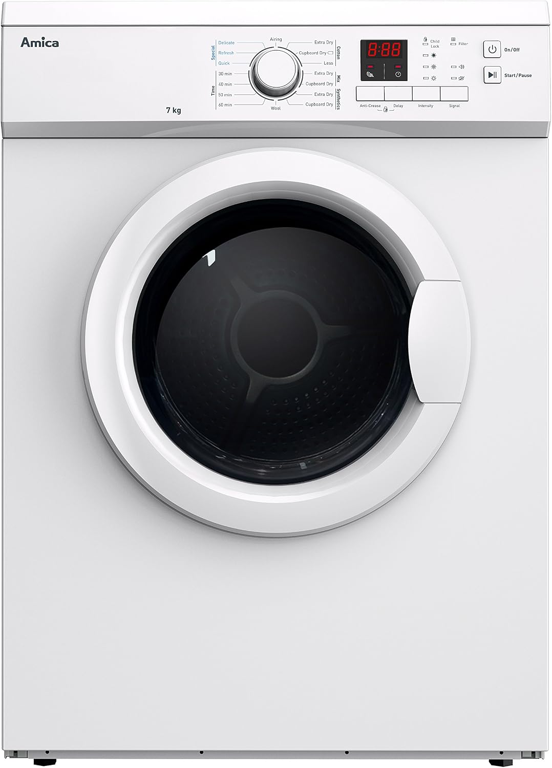 Amica ADV7CLCW Tumble Dryer Vented White Freestanding 7 Kilogram C Energy Rating 69dB Noise Level Digital Display Delay Start
