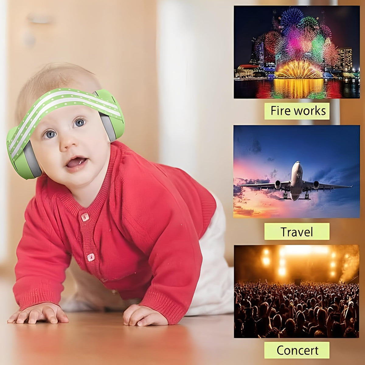 Baby Ear Defenders for 0-36 Months, Soft Adjustable with Noise‑Reduction