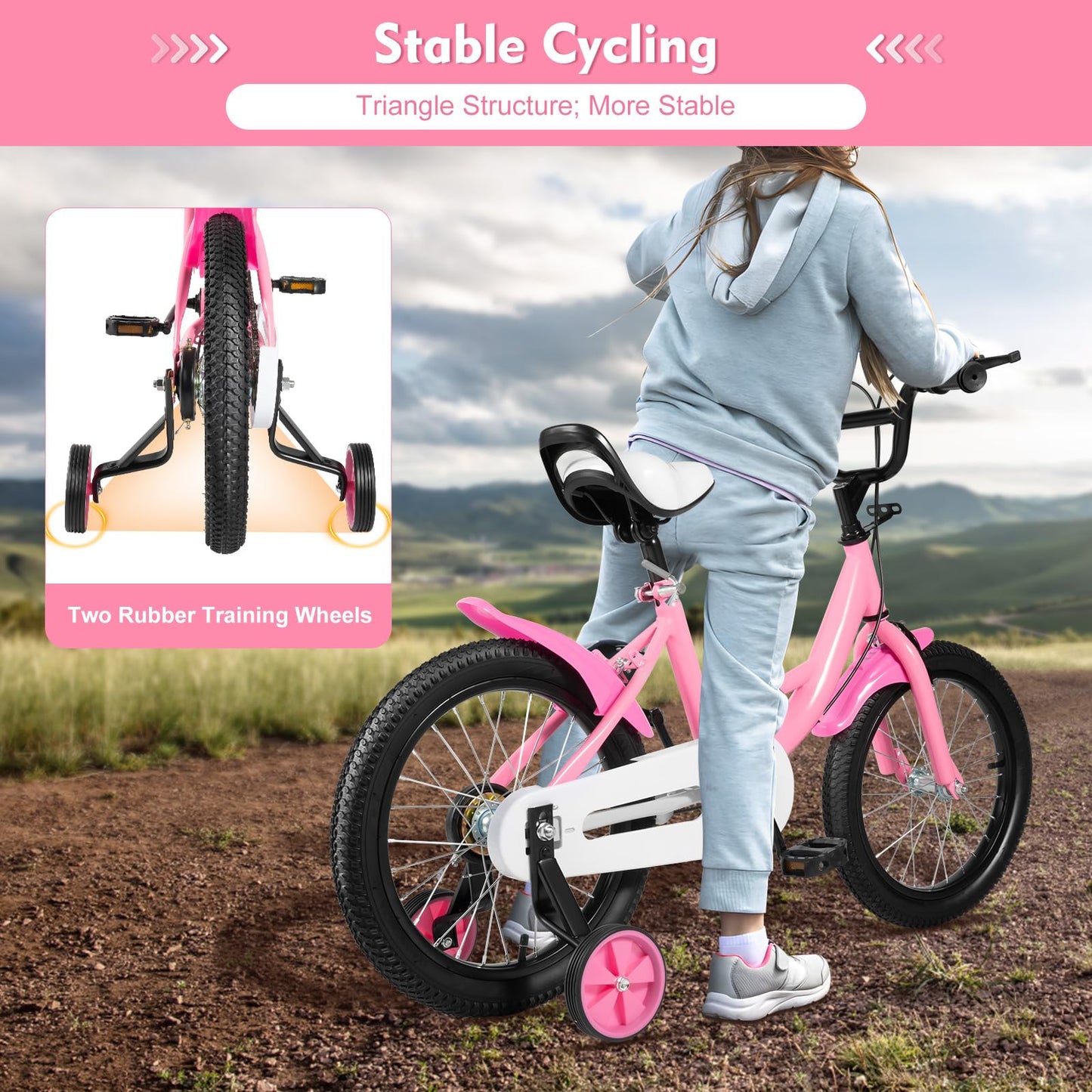 16 Inch Kids Bike with Training Wheels | For Boys & Girls Ages 5-8 | Dual Hand Brakes, Mudguards, Carbon Steel Frame Children's Bicycle