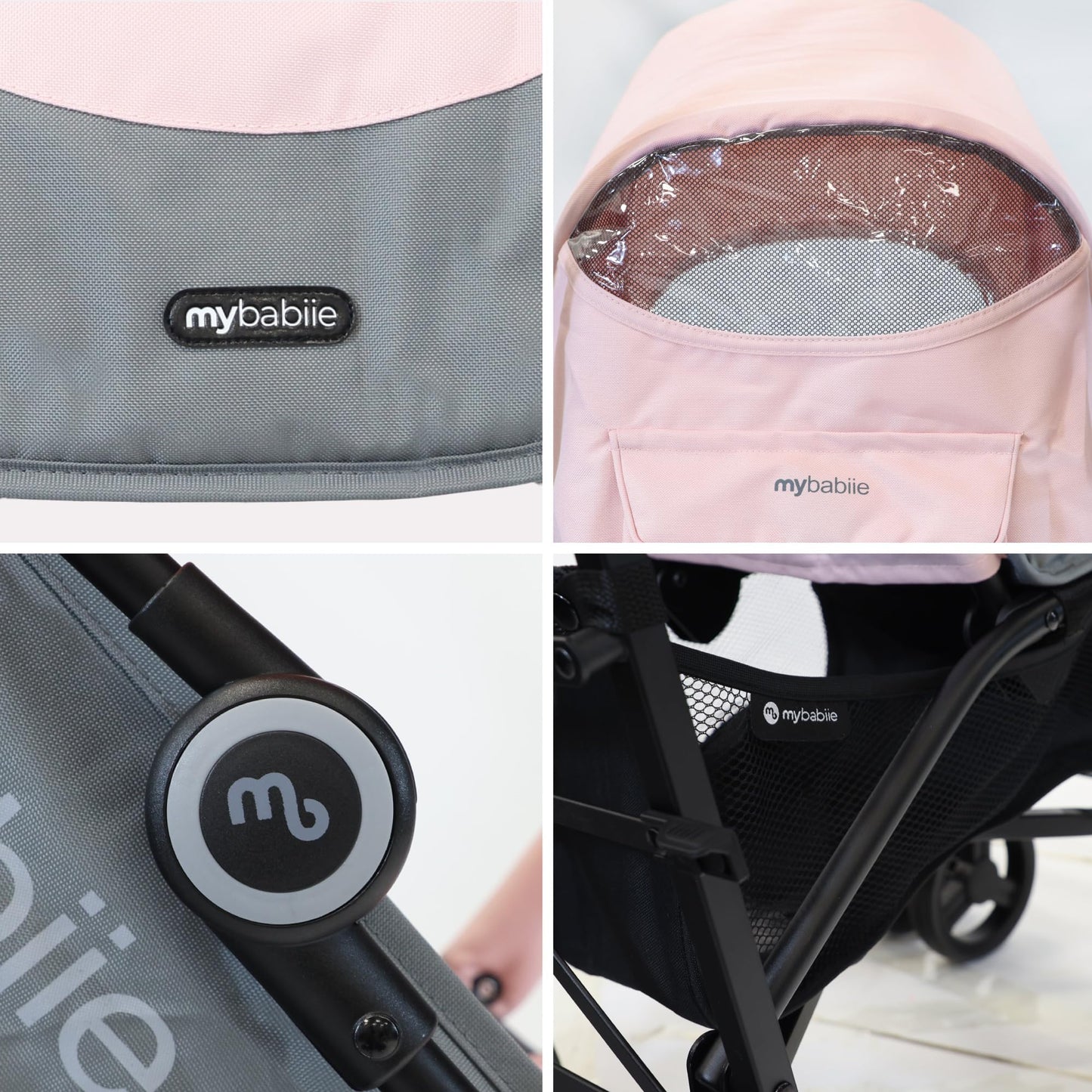 My Babiie MB02 Plus Stroller - from Birth to 4 Years (22kg), Lightweight & Compact Umbrella Fold, Travel Buggy for Toddlers, Pushchair Includes Cup Holder and Rain Cover - Pink & Grey