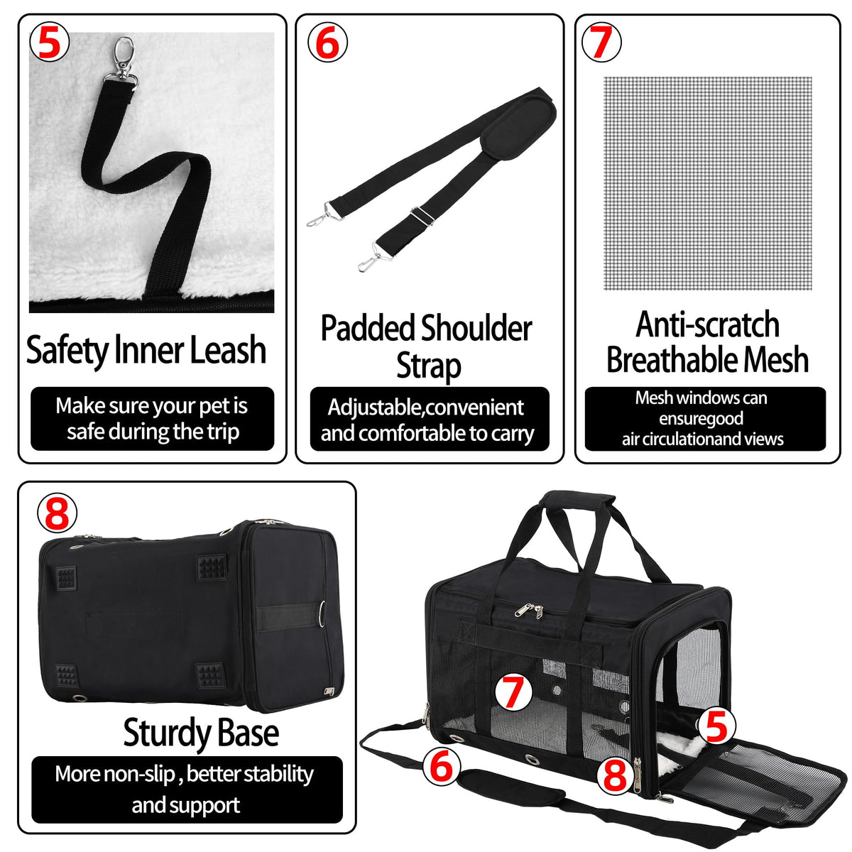 Dycietx Soft Sided Foldable Cat/Dog/Pet/Puppy Carrier Bag, Portable Pets Travel Carriers For Cats/Dogs With Shoulder Strap & Removable Mat, Durable Cat Basket of 17 lbs Airline Approved(Black, M)