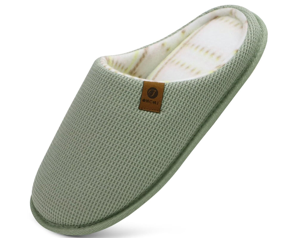 ONCAI Men's House Slippers，Cushion Memory Foam Shake Fleece and Man House Shoes with Faux Fur Lining and Indoor Outdoor Rubber Soles UK Size 6.5-14