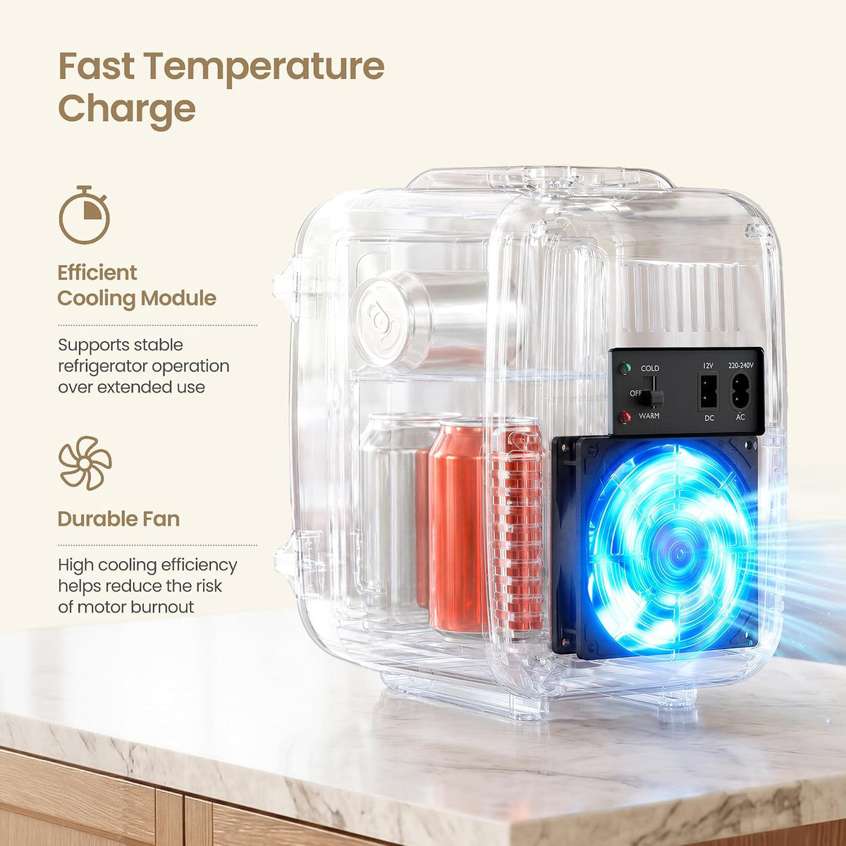 SONGMICS Mini Fridge 4L/6 Can, Portable Small Fridge Mini Cooler & Warmer