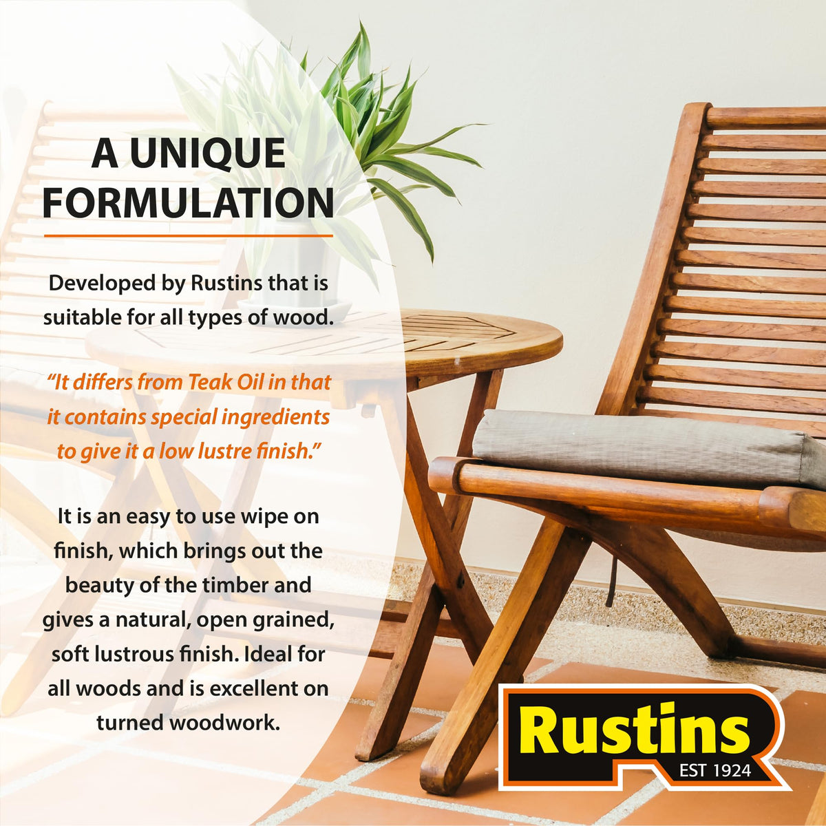 Rustins Danish Oil 2.5L - Original Clear Wood Finishing Oil for Furniture, Worktops & Oak - Food-Safe, Rich Natural Glow