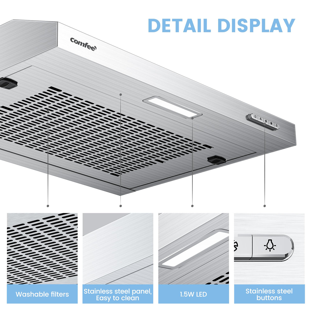 COMFEE' Visor Cooker Hood, Under Cabinet, 60cm Extractor Fan Kitchen