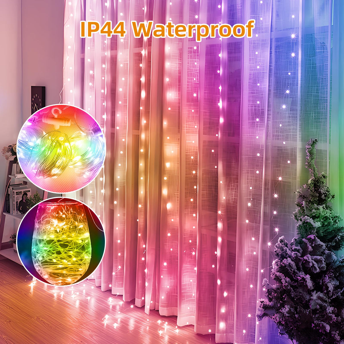 Jsdoin Curtain Fairy Lights, 3.6m x 3m 360leds USB Operated 8 Modes String Light Indoor Waterproof Hanging Window Lights with Hooks for Christmas, Wedding, Party,Wall, Home Decorations (Warm White)