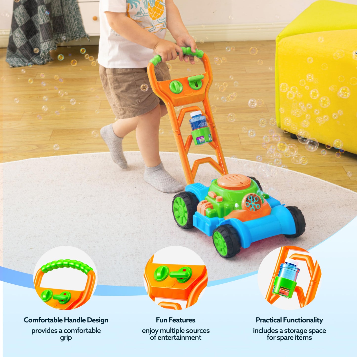 SLOOSH Bubble Lawn Mower Toddler Toys for Kids Bubble Machine Summer Outdoor Push Toy Games, Backyard Garden Outside Play Toddlers Preschool Boys Girls Birthday Gifts (Blue)
