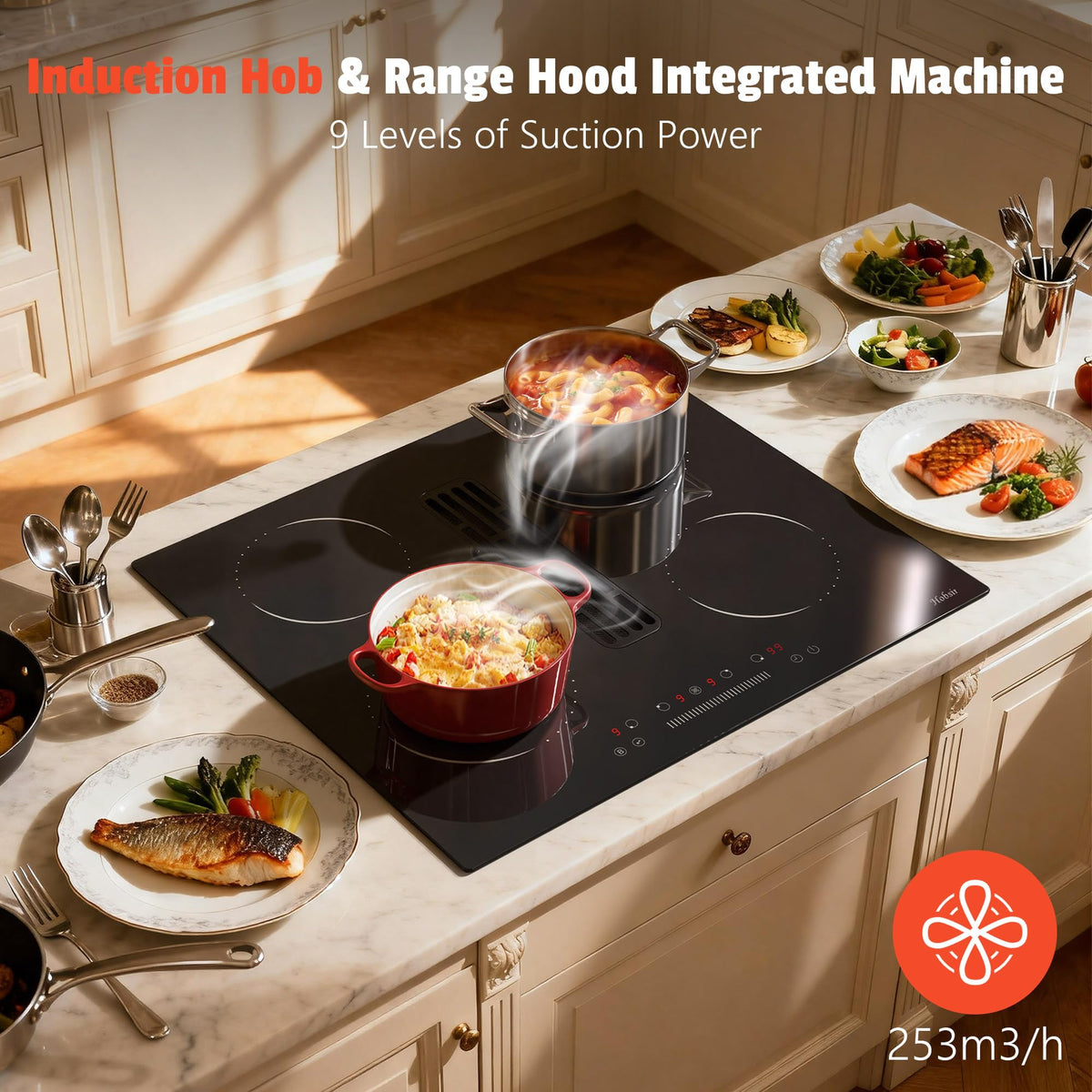 Hobsir Induction Hob with Flex Zone, Built-in Electric Hob 4 Burners 60 cm