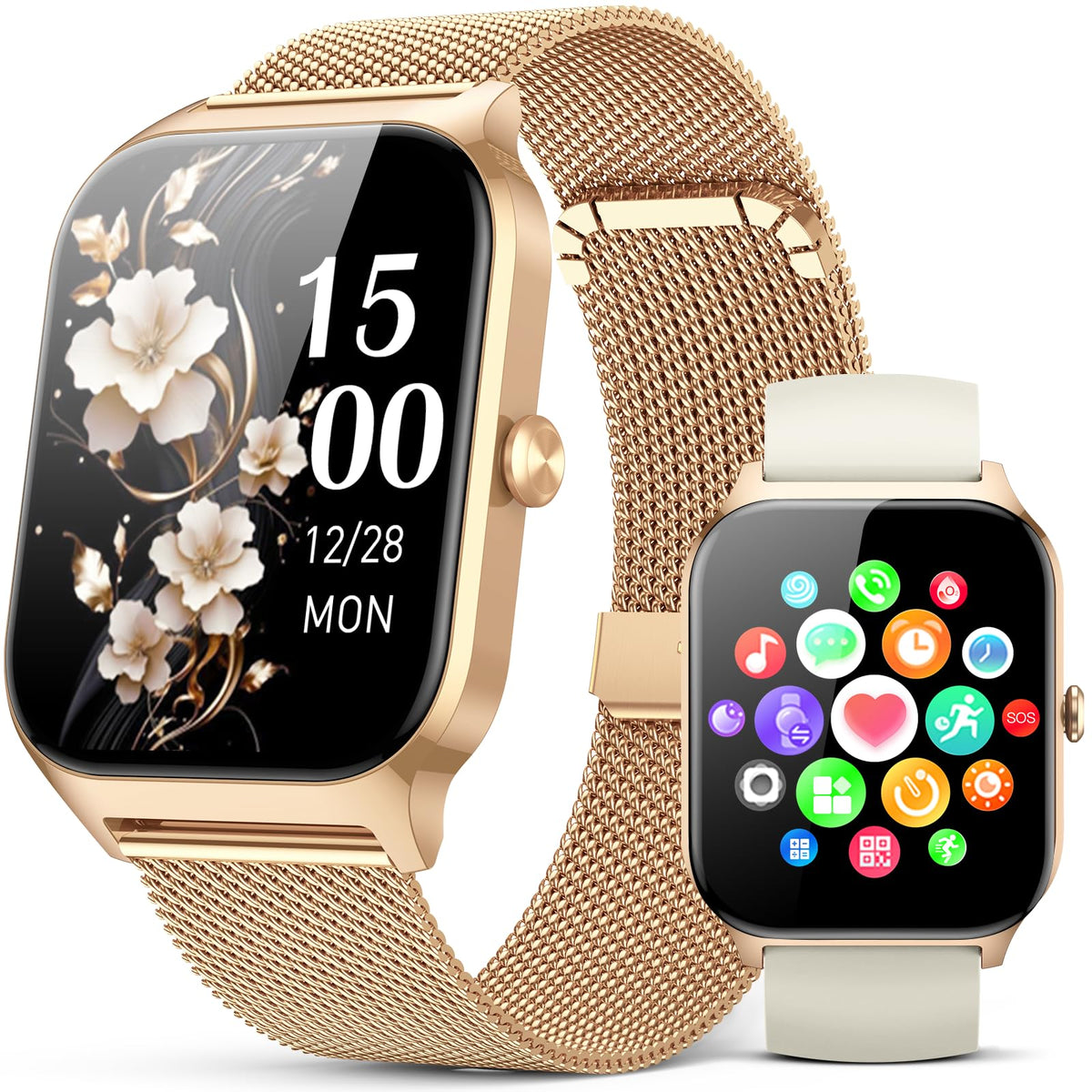 Smart Watch for Women Men - Answer/Make Call, Fitness Tracker Smartwatch for Android iPhone Compatible, Sleep Female Cycle, 120+ Sports Modes Step Counter (Blue, 2 Straps)