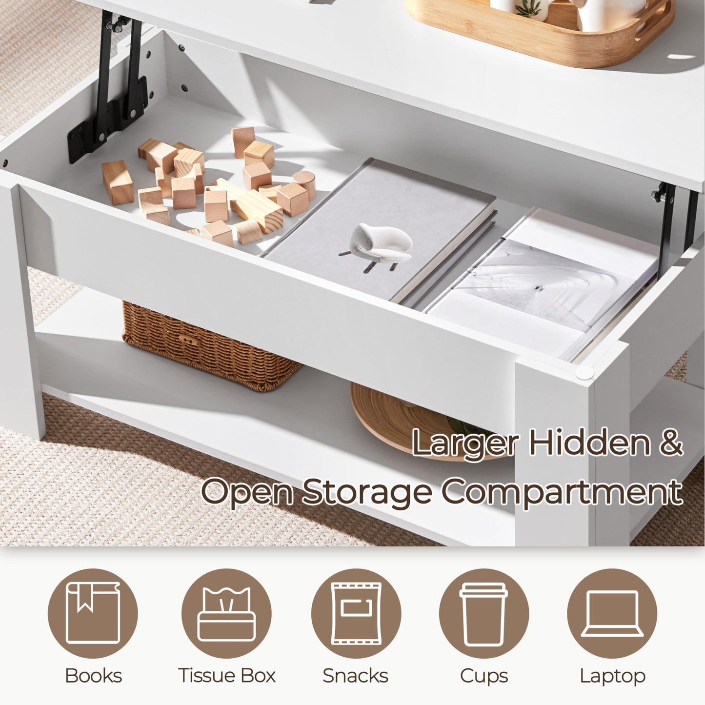 Yaheetech Lift Up Coffee Table, Wooden Lifting Coffee Table with Hidden Storage Drawer and Open Shelf, Space-saving Tea Tables for Living Room/Reception, Espresso