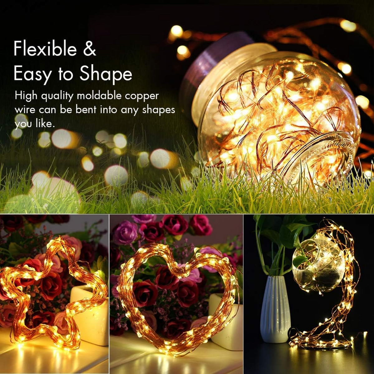 Lezonic 2Pack Solar String Lights Waterproof,12M/40Ft 120LED Garden Lights