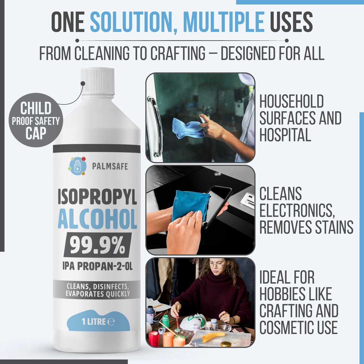 Isopropanol Alcohol IPA 99.99% 500ml Disinfectant for Household, Hospitals Office - Electronics, Stains, Grease, Glue and Paint Cleaner Easy Pour
