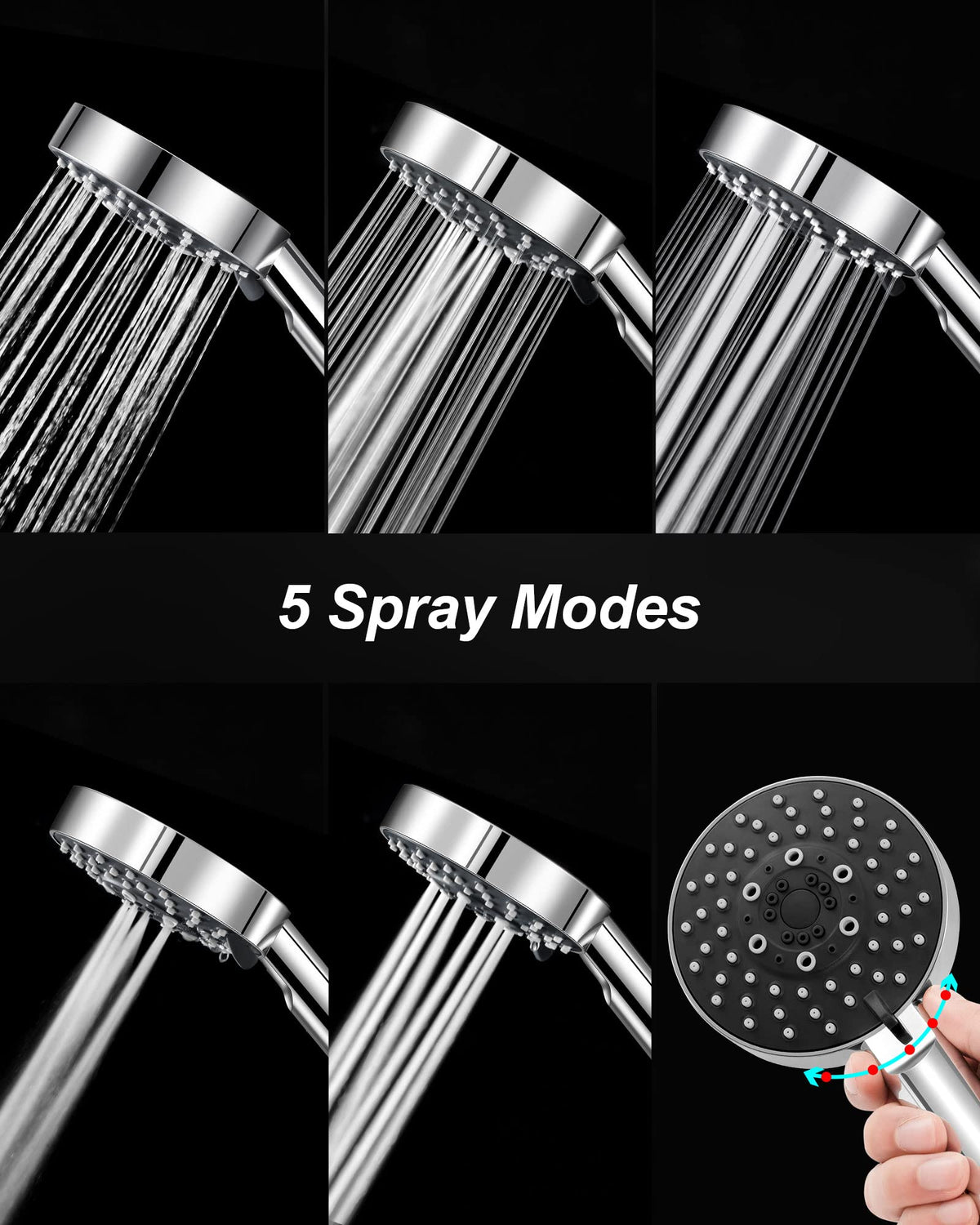 Magichome Shower Head, High Pressure Shower Head with 5 Spray Modes