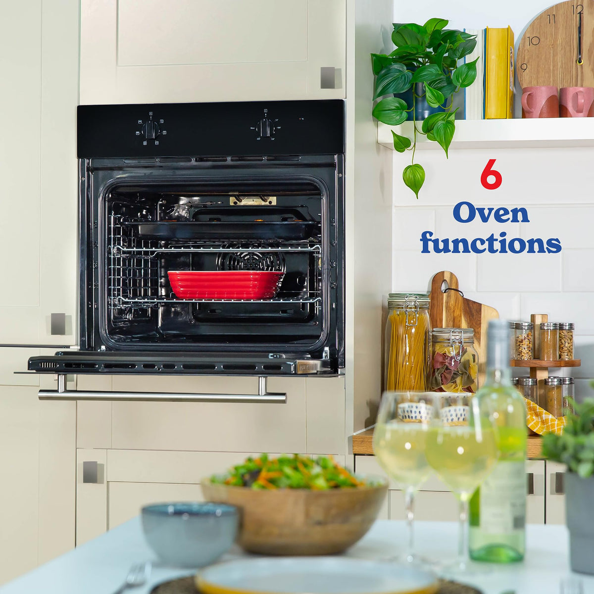 Russell Hobbs 70L, 60cm Wide, Single Electric Built-in Fan Oven and Grill in Stainless Steel, 6 Oven Functions, RHFEO7004SS