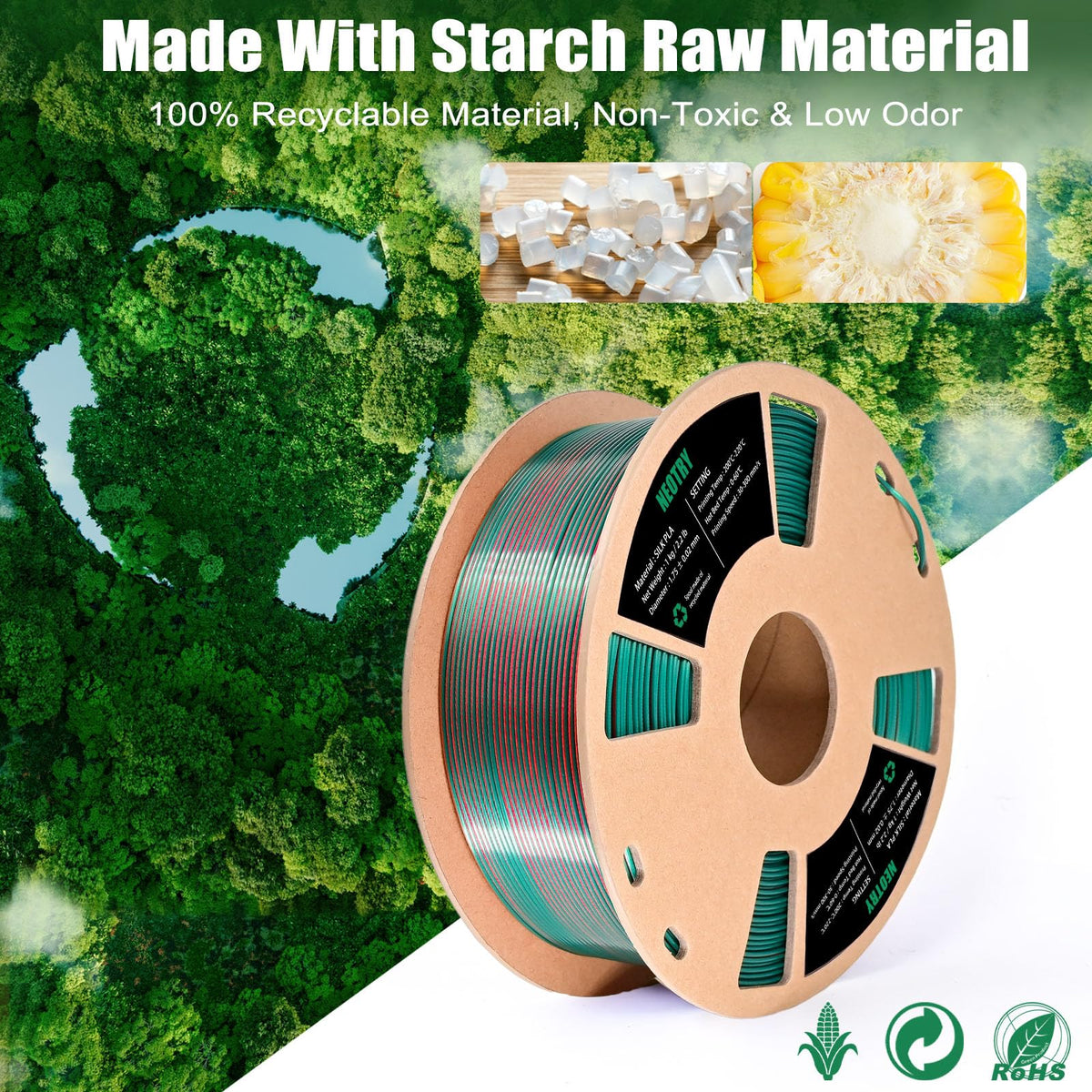 Silk Tri Colour PLA Filament 1.75mm 1kg, Multicolor 3D Printer Filament, Filament 3D Printing Materials for Most FDM 3D Printer, Silk PLA Red Yellow Blue, Rainbow PLA Filament 1.75mm ± 0.02