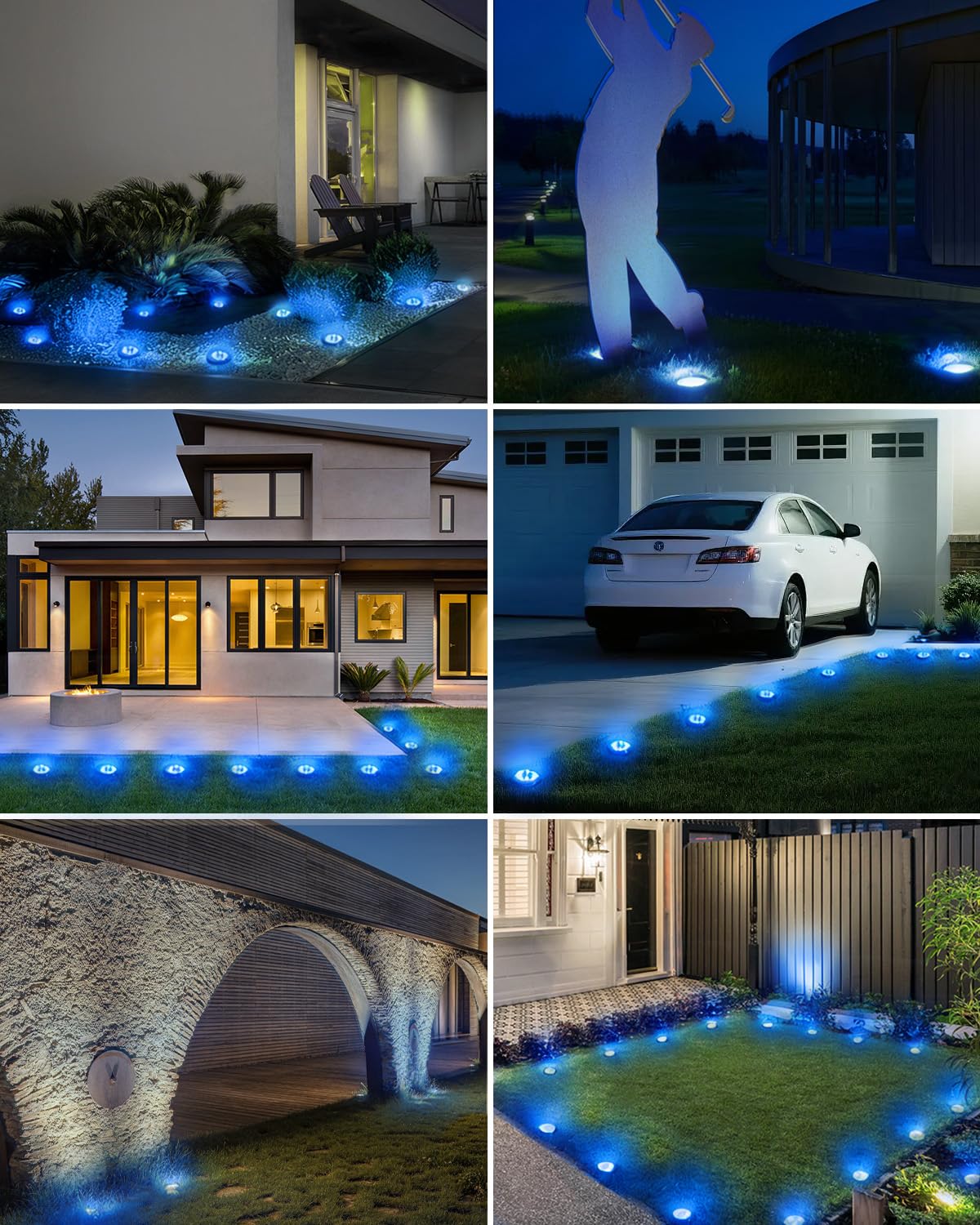 btfarm Solar Lights Outdoor Garden, 6 Pack 8 LED Solar Ground Disk Lights Outdoor IP65 Waterproof for Garden Pathway Lawn Patio Yard Landscape (Blue)
