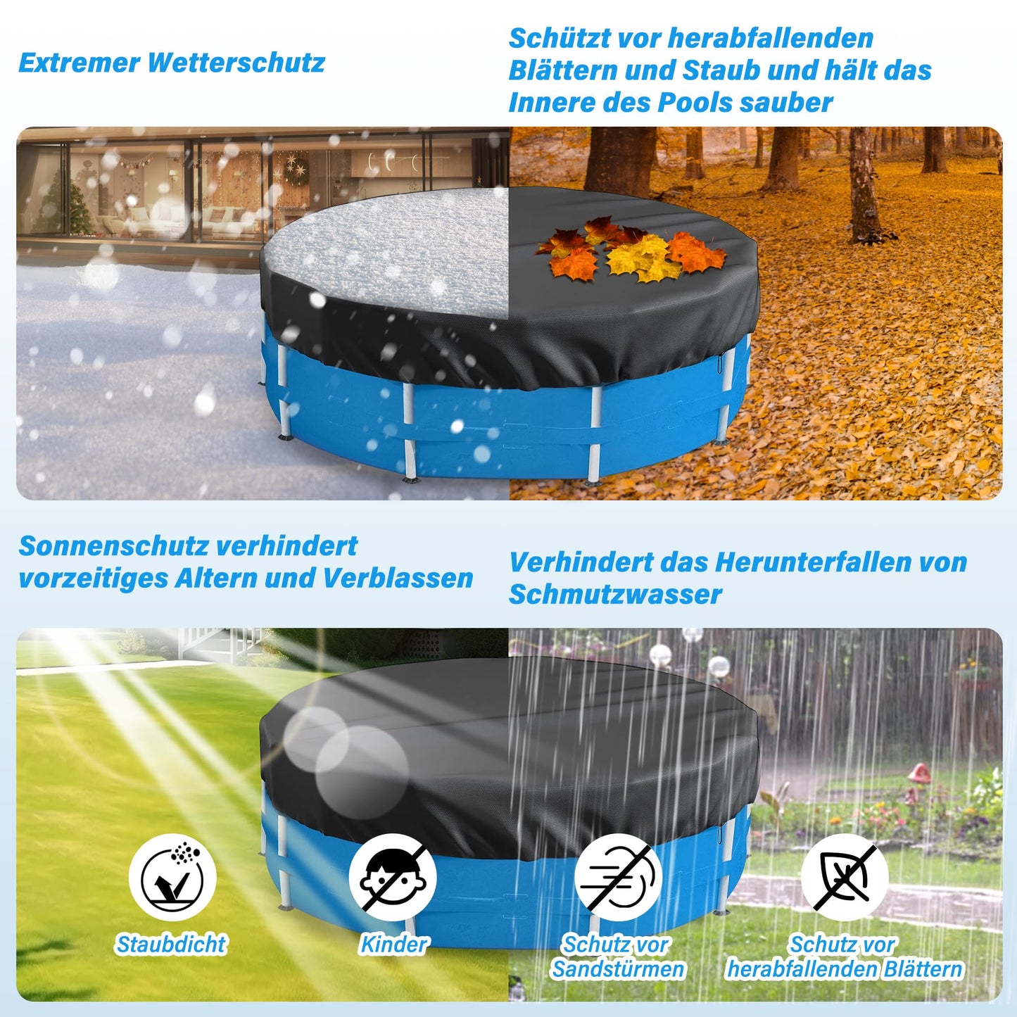 Round Pool Cover for above ground Swimming pools, Heavy Duty Oxford Fabric, Tear Resistant, Ideal for Circle & Round-shaped Pool, Waterproof and Dustproof (12FT, Black)