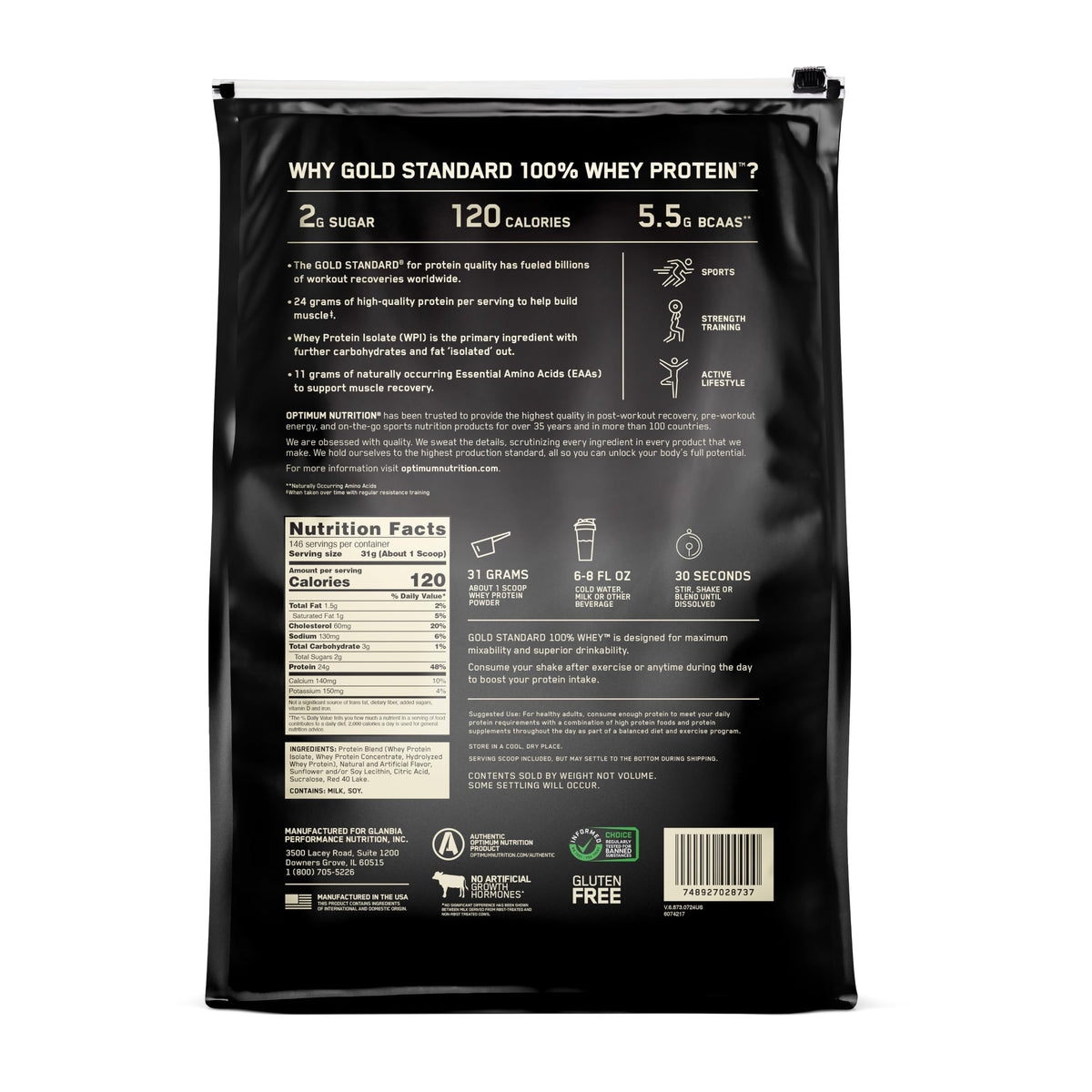 Optimum Nutrition Gold Standard 100% Whey Muscle Building and Recovery Protein Powder With Naturally Occurring Glutamine and BCAA Amino Acids, Double Rich Chocolate Flavour, Pack of 24, 24 x 31g