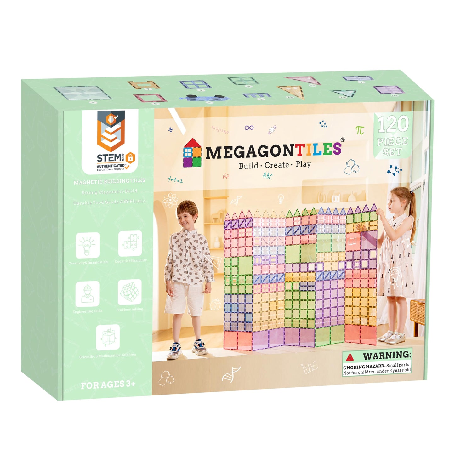 MEGAGONTILES 110PCS Premium Magnetic Tiles Set | STEM-Authenticated Magnetic Building Blocks | Educational Construction Toy for Kids Ages 3–8 (Boys & Girls)