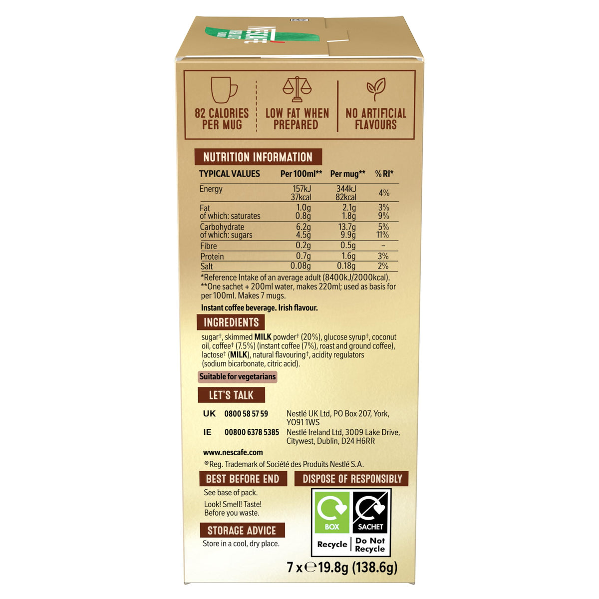 NESCAFÉ Latte Instant Coffee Sachets - 72 x 18g