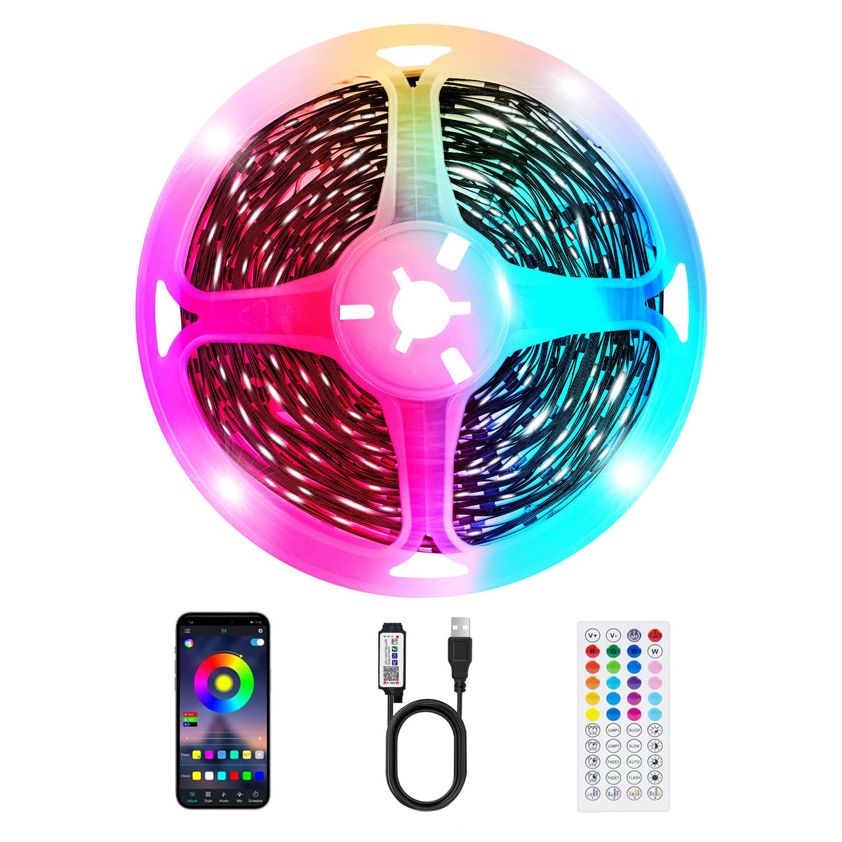 Led Strip Lights 1M/3.28ft, TV LED Backlight with Smart App Control Remote, 5050 RGB Music Sync Colour Changing, USB Smart LED Strip Light for TV,Computer, Monitor, Bedroom, Party and Home Decoration