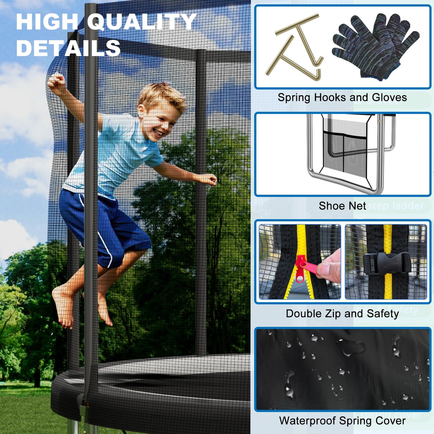 Devoko 7.5ft Rectangular Garden Trampoline with Safety Net — 42 Springs, Padded Edges