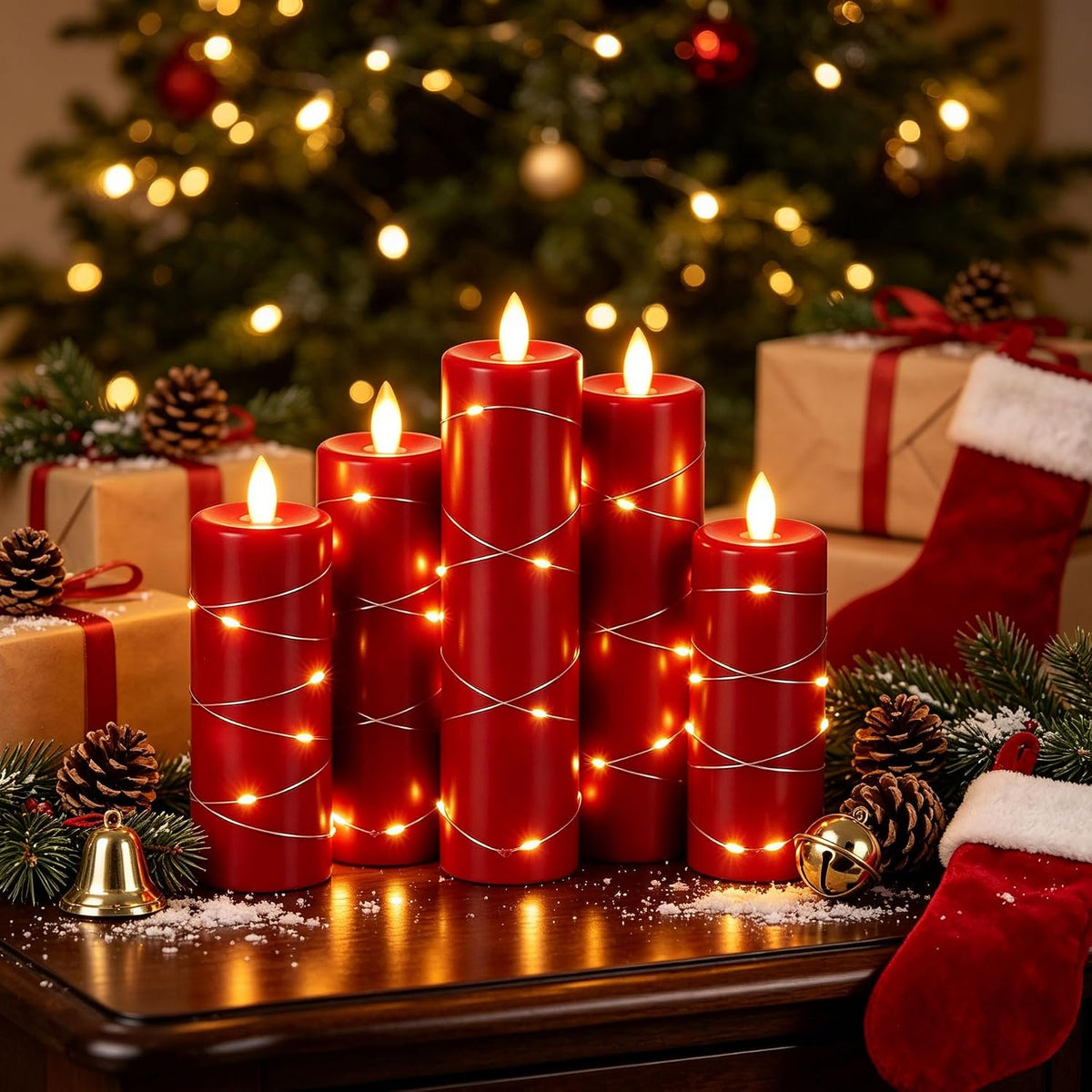 Da by 3 Pack Ivory Flameless LED Candles with Fairy Lights, Realistic Moving Flame Paraffin Wax Candles, Remote Control, Soft Warm Light, 8cm D x 12.5/14.5/16.5cm H, Indoor Wedding Home Decor