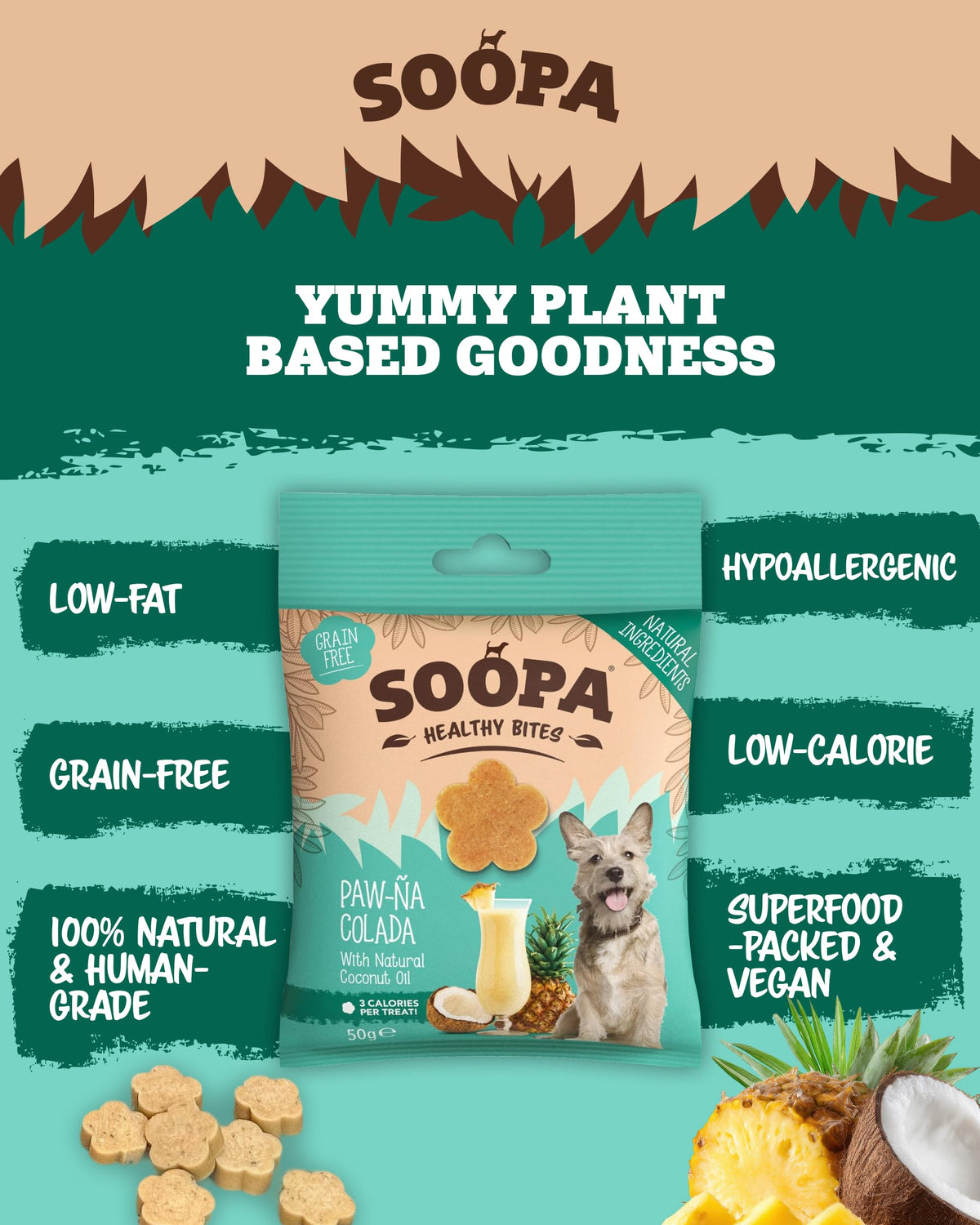 Soopa Strawberry Dog-Quiri Healthy Bites, Dog Training Treats, 50 g, 1-Pack