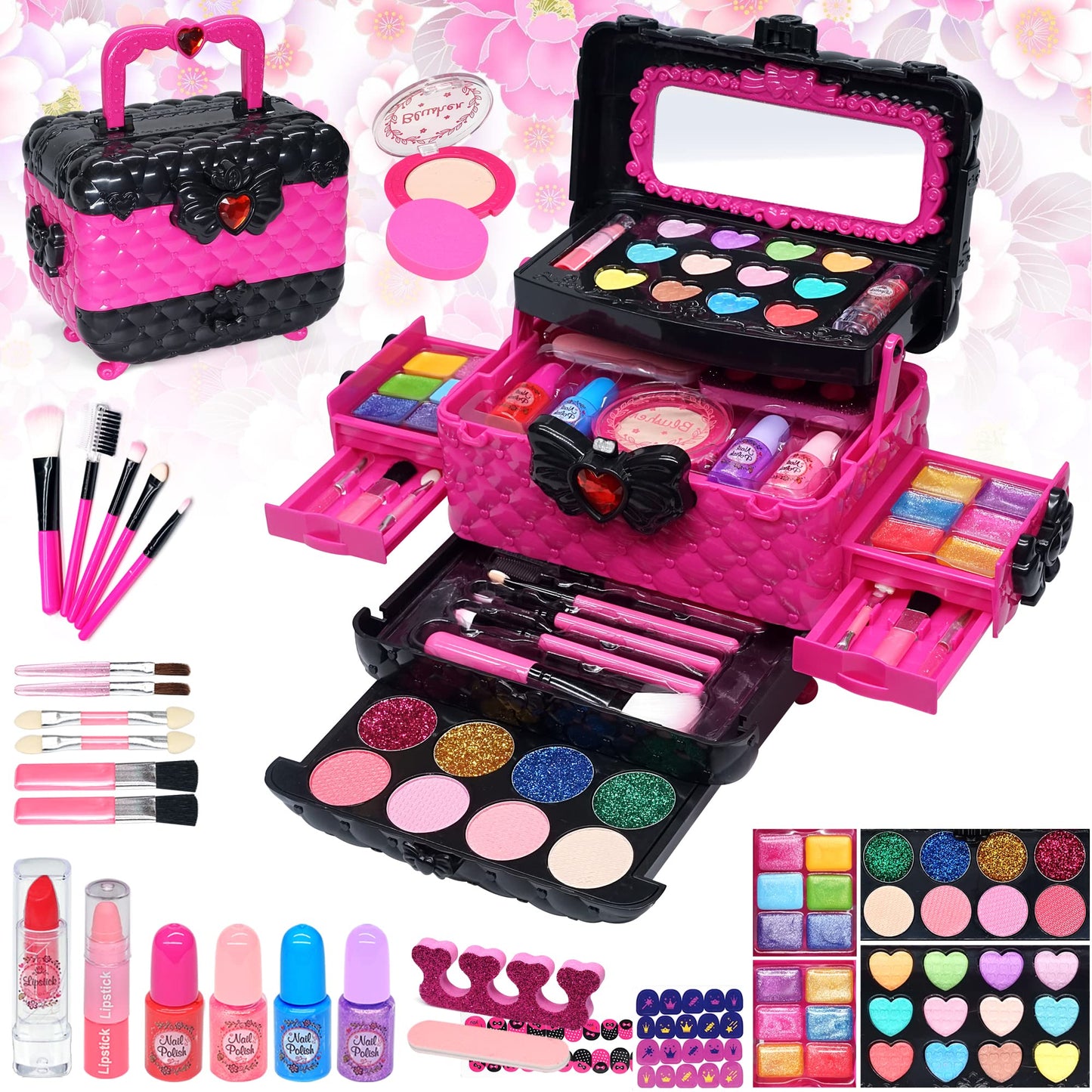 Kids Makeup Sets for Girls Toys - 74PCS Washable Makeup for Kids with Mirror, Real Dressing Table with Stand, Princess Play Makeup Kit Perfect for 3 4 5 6 7 8-12 Year Old Girls Birthday & Christmas