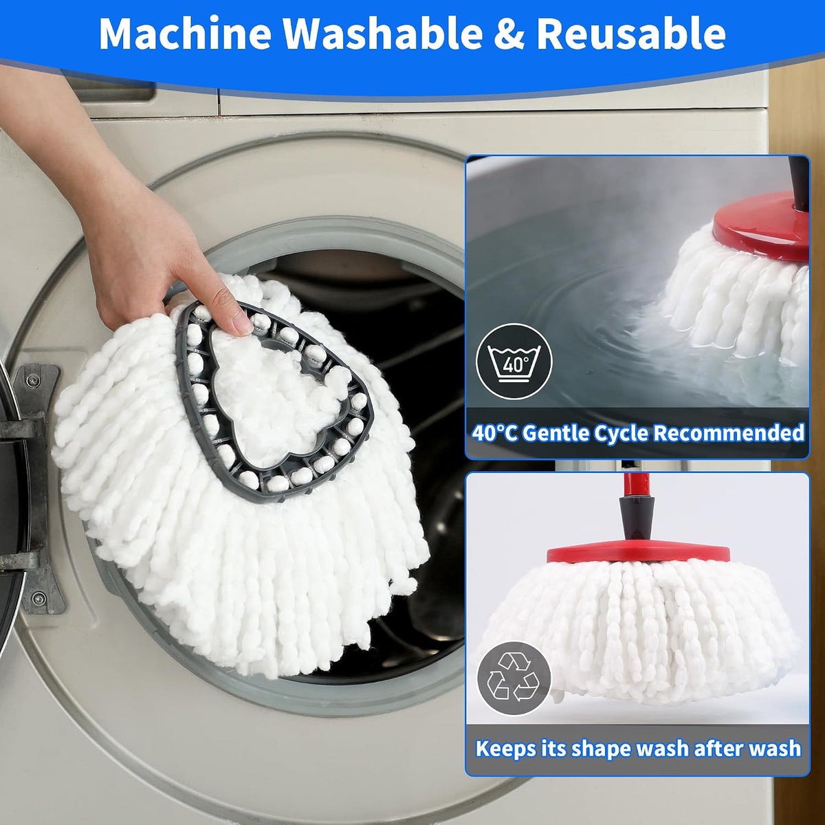 4 Pack Mop Head Replacement Compatible with Vileda Turbo 1-Tank Spin Mop